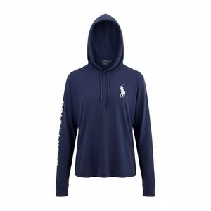 Polo Ralph Lauren Men's Big Pony Logo Graphic Jersey Hooded T Shirt Blue XLarge